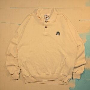 VTG Cutter Buck L Polo Sweatshirt Cream Golf Embroidered Logo USA 100 Cotton 90s